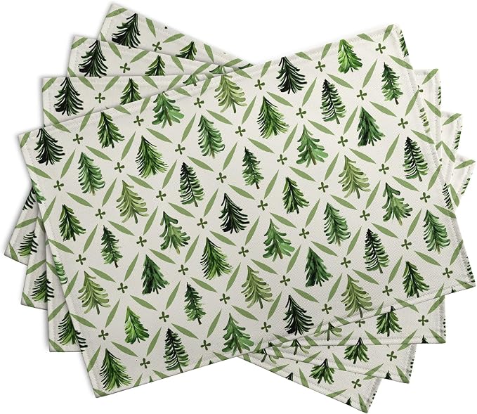 Sage Green Pine Tree Christmas Placemats Set of 4 Xmas Farmhouse Rustic Style - Image 2