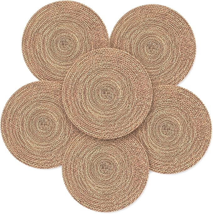 13.8" Set of 6 Brown Seagrass Woven Round Placemats by DaiVuCrafts
