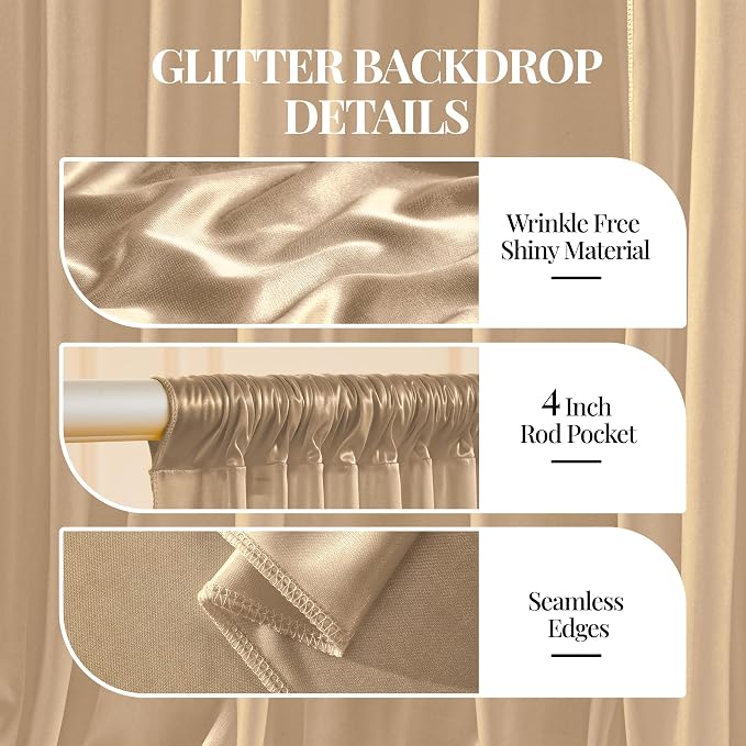 10x10ft Champagne Gold Glitter Backdrop Curtain - Image 5
