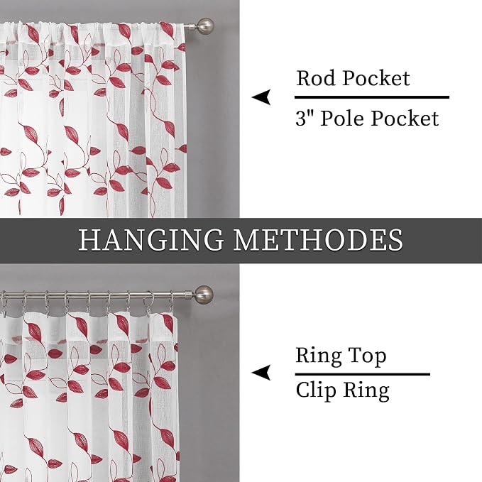 Tollpiz Burgundy Red Leaf Sheer Curtain Living Room Short 54 x 54 Inches | - Image 5