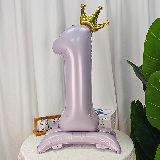 Standing Purple Crown Number 1 Balloon 40In Pastel Purple Crown 1 Balloon | - Image 3