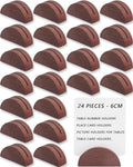 24 Pcs-6cm Table Number Stands, Wooden Semicircular Base - Wedding Place Card Holders, Restaurant Menu & Photo Holders for Tables Lightweight Indoor Design Office Tag Clips Banquet Birthday Party (brown)
