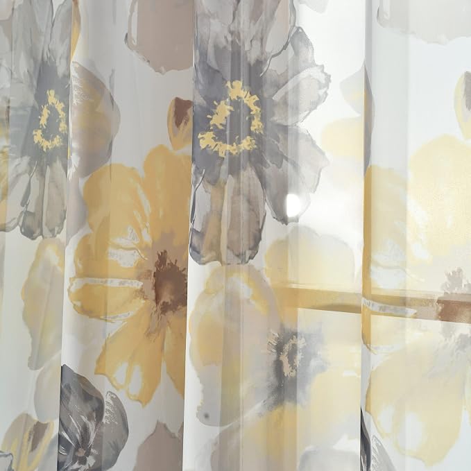 Lush Decor Leah Floral Sheer Window Curtain Panels Pair 52"W x 84"L Yellow & - Image 3