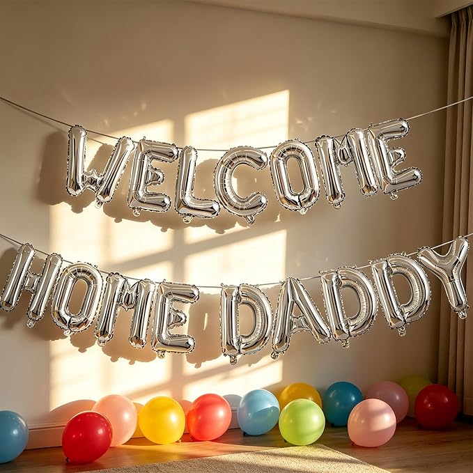 2 Set 32Pcs Silver WELCOME HOME DADDY Letter Balloons 16in Balloon Foil Letter - Image 5