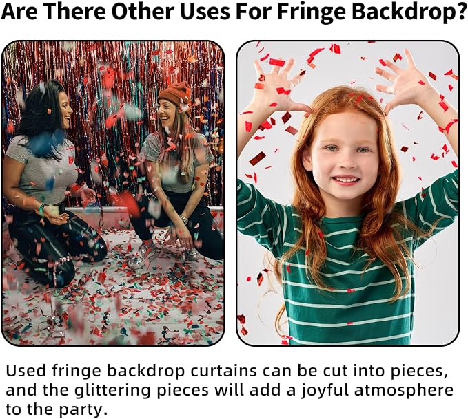 JINSUI Red Fringe Backdrop 3.3x8.2ft, 2 Pack Tinsel Curtains Party Decor | - Image 8