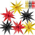 Red Black and Gold Star Balloons, 12 Point Spike Foil Cone Balloon by GCTWFYK