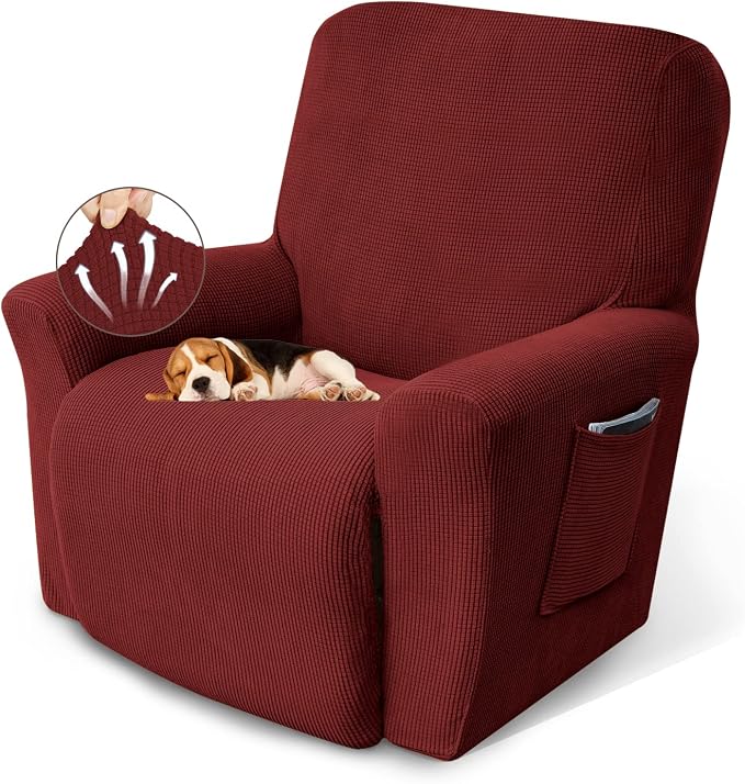 Recliner Chair Covers, 1-Piece Lazy Boy Recliner Covers, Dark Red | Washable by KEKUOU