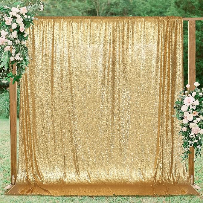 PartyDelight Gold Sequin Backdrop 8x8ft Sparkly Photo Curtain | 4 Inch Rod - Image 5