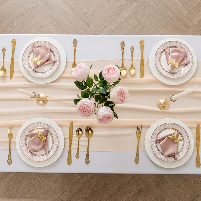 6Pack 9ft Chiffon Table Runner 14x108 Inch Sheer Romantic Table Runner for Wedding Birthday Party Bridal Shower Outdoor Decoration-Peach