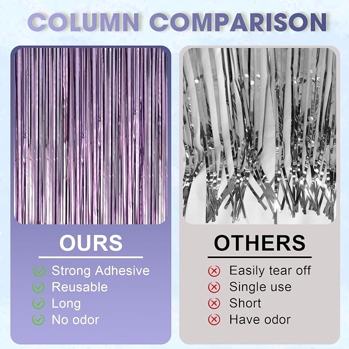 Voircoloria Light Purple Foil Fringe Backdrop Curtains, Birthday Party - Image 3