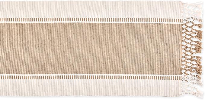 DII Dobby Stripe Table Runner, Stone & Cream Background | Woven Decorative - Image 3