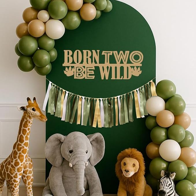 Sage Green and Gold Ribbon Tassel Garland Banner | Wild One Birthday Party - Image 5