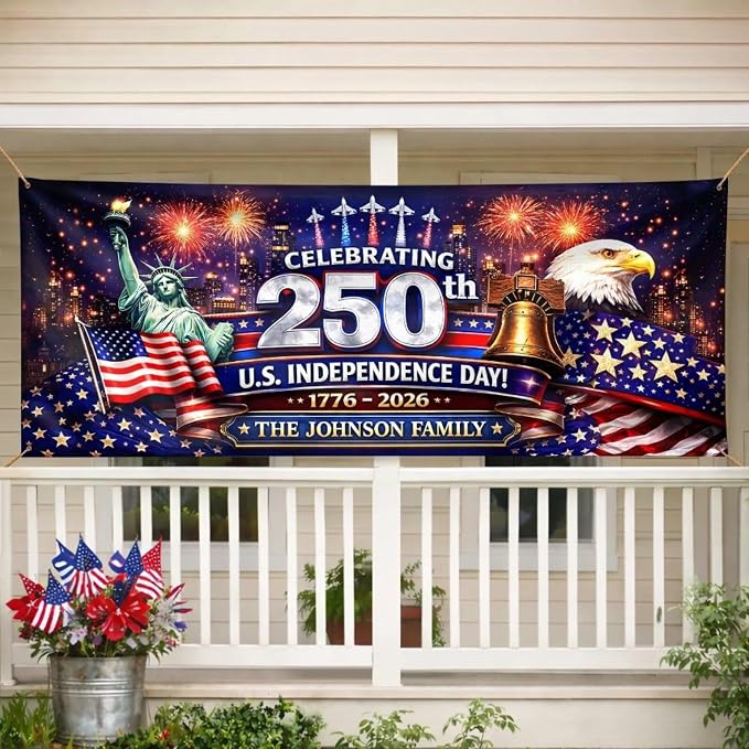 Personalized 250 Years of Freedom USA Banner 1776-2026, Patriotic American - Image 2