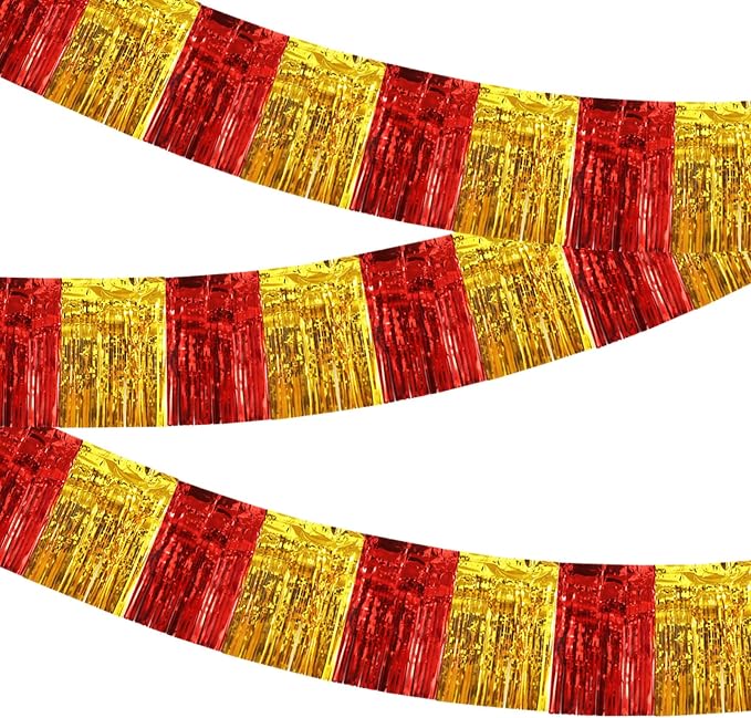 BEISHIDA Red Gold Fringe Garland Banner 30ft Wall Tinsel Foil Streamers | 3Pack by Beishida