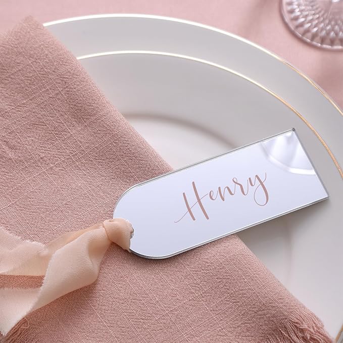 UNIQOOO 20 Pcs Mirror Silver Acrylic Place Cards, 3.9x1.6 inches DIY Blank Hanging Tags, Perfect for Wedding Table Decor, Birthday, Centerpiece, Decoration, Party, Anniversary, Event