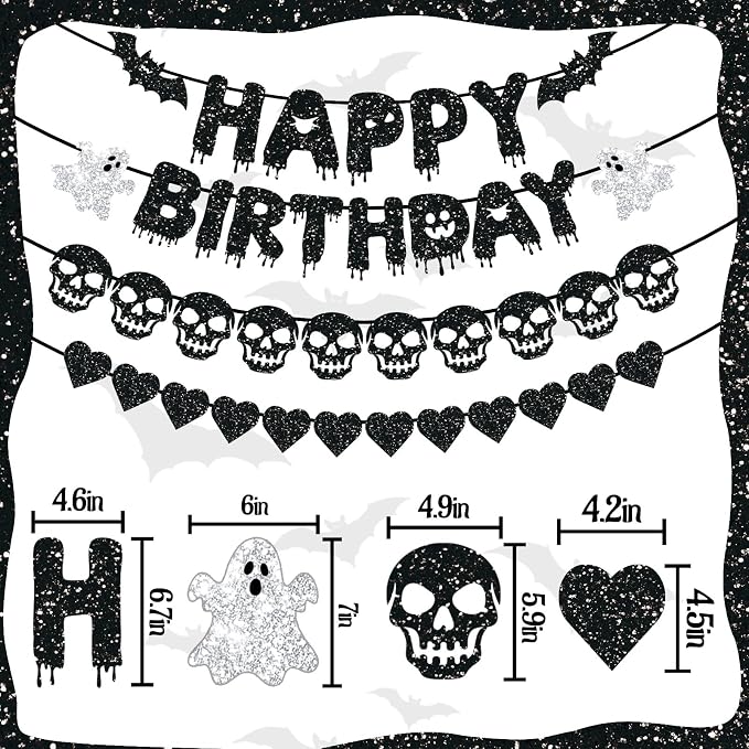 Black Glitter Happy Birthday Banner, Happy Birthday Party Decorations - Image 2