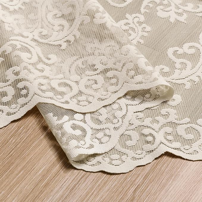 Khaki Lace Curtains 63 Inch Length 2 Panels Vintage French Floral Sheer Curtains - Image 7