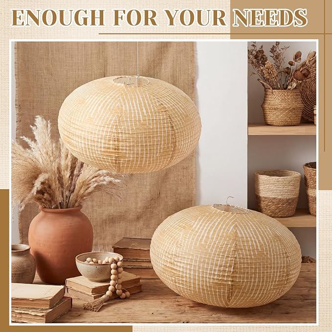 Hortsun 6 Pcs Print Burlap Oval Paper Lanterns Boho Chinese Paper Lanterns - Image 4