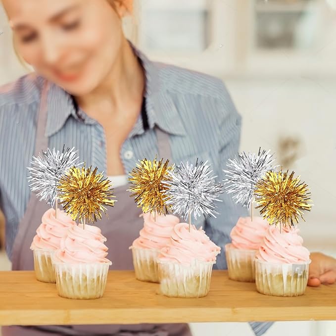 40 PCS Foil Firework Cupcake Toppers Sparkle Tinsel Cupcakae Picks Foil - Image 6