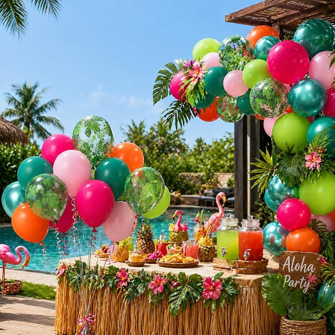 Tropical Balloons, Hot Pink Lime Green Orange Metallic Latex Balloon Palm - Image 7