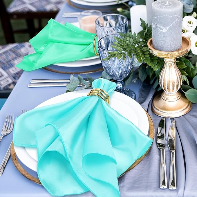 Aneco 12 Pieces Satin Napkins Soft Dinner Napkins Multicolor Square Weddings Table Napkins 17 x 17 Inches for Restaurant Weddings Party Dinner Decoration (Pastel Rainbow)