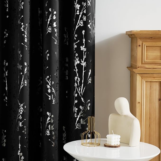 NICETOWN 100% Black Out Curtains 84 inch Long, Grommet Floral Blackout Curtains - Image 4