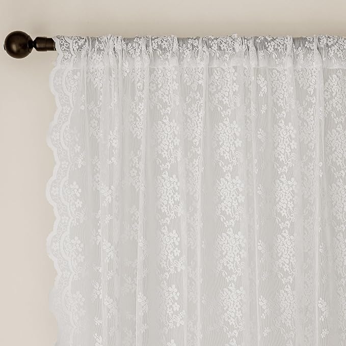 Anmao Vintage White Lace Curtains 72 Inches Long 2 Panels Set, Romantic Elegant - Image 6