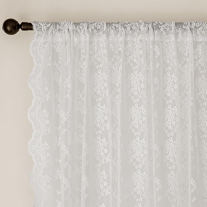 Anmao Vintage White Lace Curtains 45 Inches Long 2 Panels Set, Romantic Elegant - Image 6