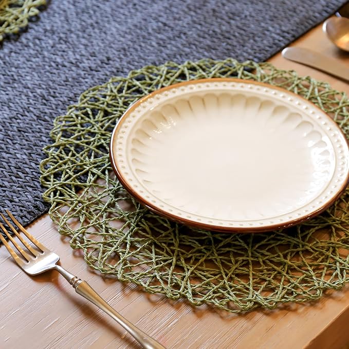 AHHFSMEI Paper Braided Round Placemats Set of 6 Natural Non-Slip Heat Resistant - Image 4