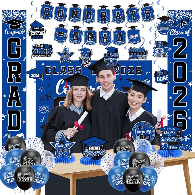 Graduation Decorations 2026 Blue Set, Congrats Grad Decor Set - Image 2