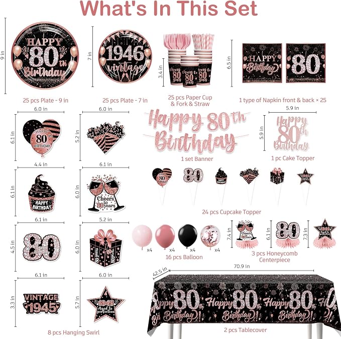 205PCS Yingoto 80th Birthday Decorations - Image 2