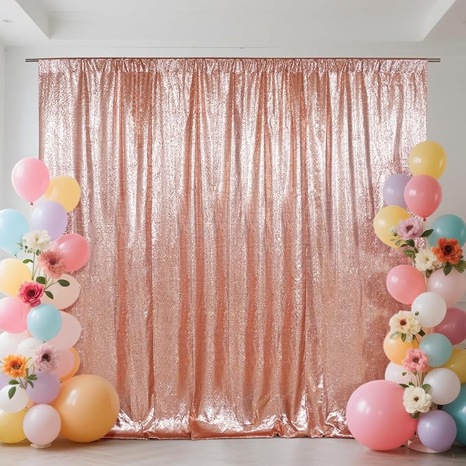 SquarePie 7x7ft Rose Gold Sequin Backdrop, High Density Non-Transparent Glitter by SquarePie
