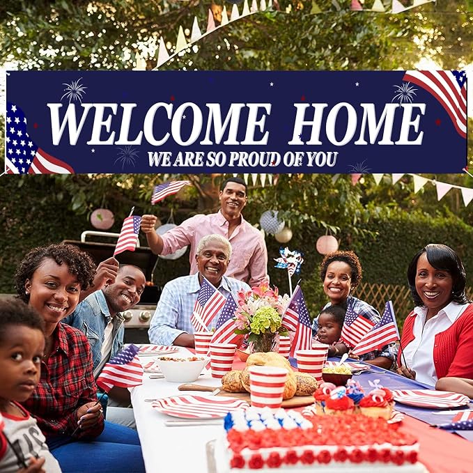 Welcome Home Banner White and Blue Homecoming Backdrop - Image 3