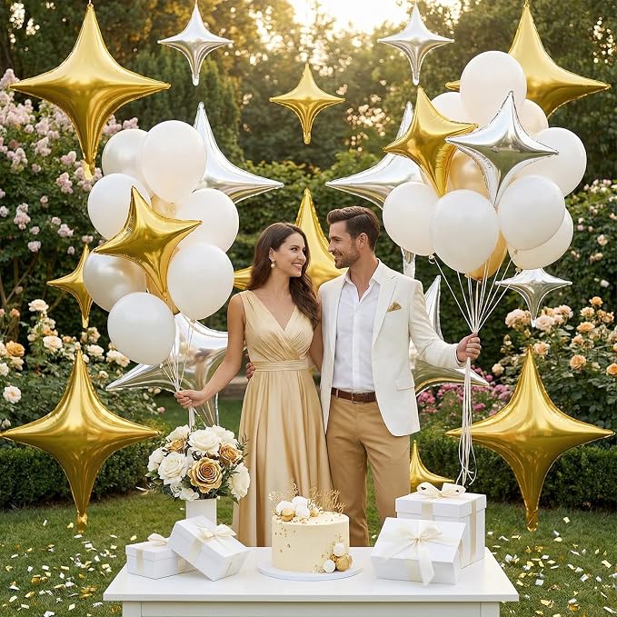 Gold Silver Star Balloons, 26 Inch and 10 Inch Gold Stars Shaped Balloon - Image 7