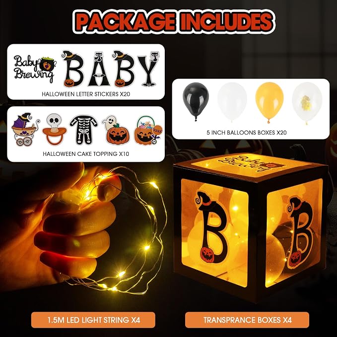 Baby First Halloween Decorations Balloons Boxes 4 Pcs Letter Blocks Transparent - Image 3