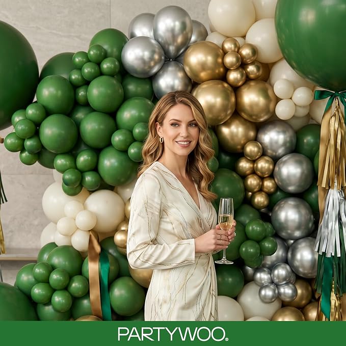 PartyWoo Dark Green Balloons 145pcs Emerald Hunter Forest Green Color | - Image 8