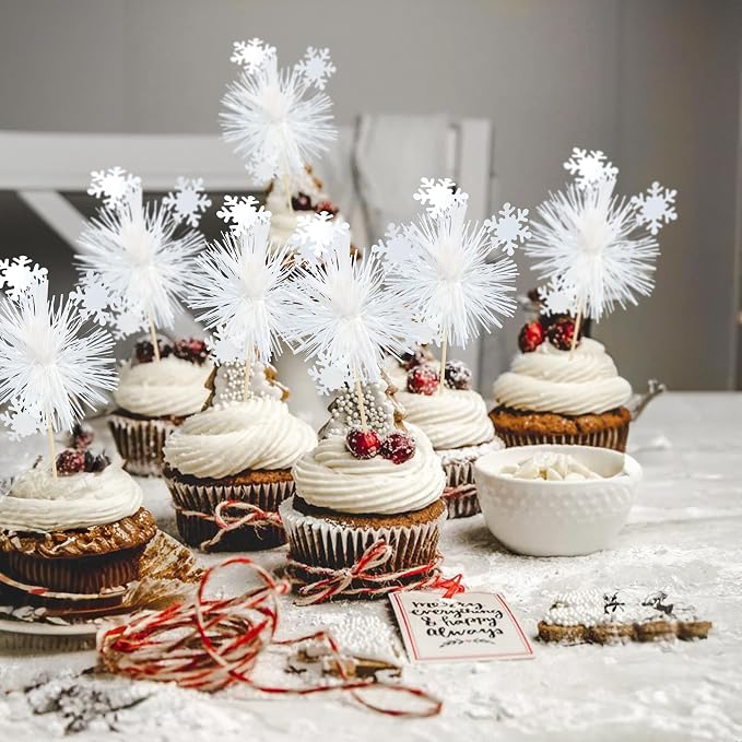 Gyufise 20Pcs Foil Firework Cupcake Toppers Sparkle Tinsel Cake Toppers Tinsel - Image 8