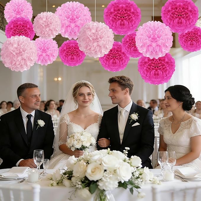 Tissue Paper Pom Poms, Rose Red Paper Flower Ball - Image 5
