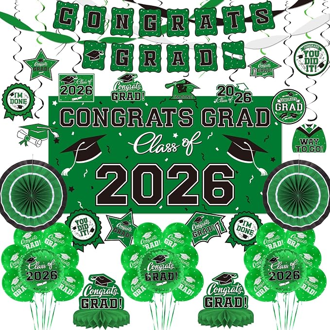 Green Themed 2026 Graduation Decorations Set by Gatherfun