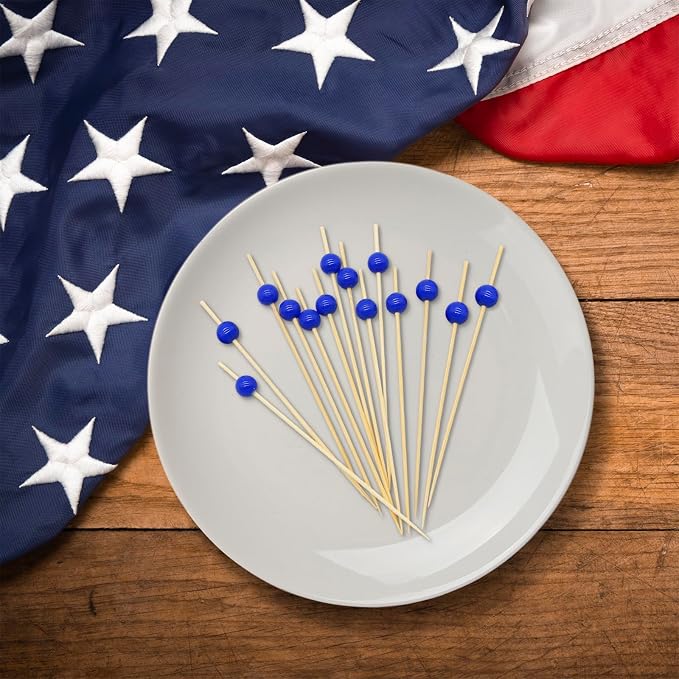 Minisland Navy Blue Pearl Bamboo Cocktail Picks, Fancy Appetizer Toothpicks | - Image 3