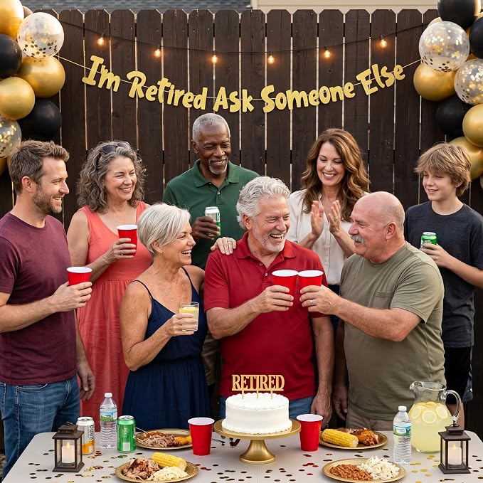 Pre-Strung I'm Retired Ask Someone Else Gold Glitter Banner - Image 6