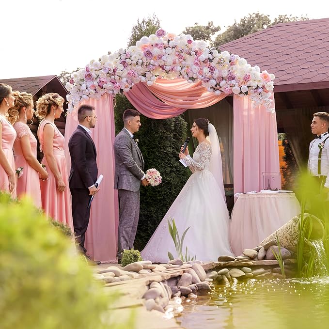 Wedding Arch Draping Fabric Backdrop Drapes 28.7"x 20FT, Blush Pink | Sheer - Image 5
