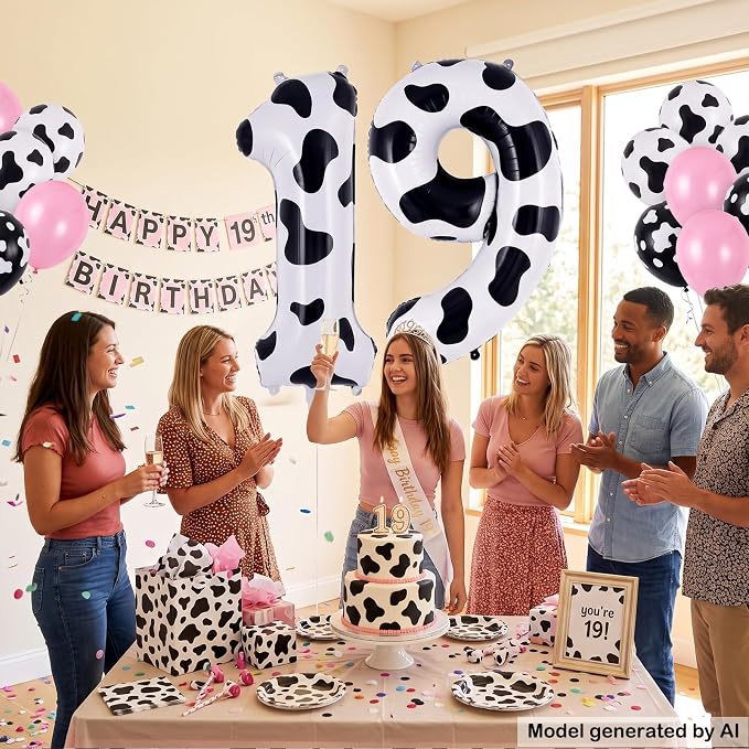 40 Inch Cow Print Number 19 Balloon - Image 4