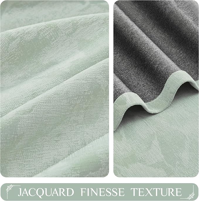 Beauoop Green Floral Jacquard Blackout Curtains - Image 2