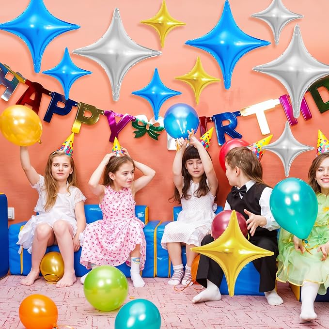 Blue Gold Silver Balloons, 26Inch and 10Inch Blue Silver Gold Quadrangle Helium - Image 5