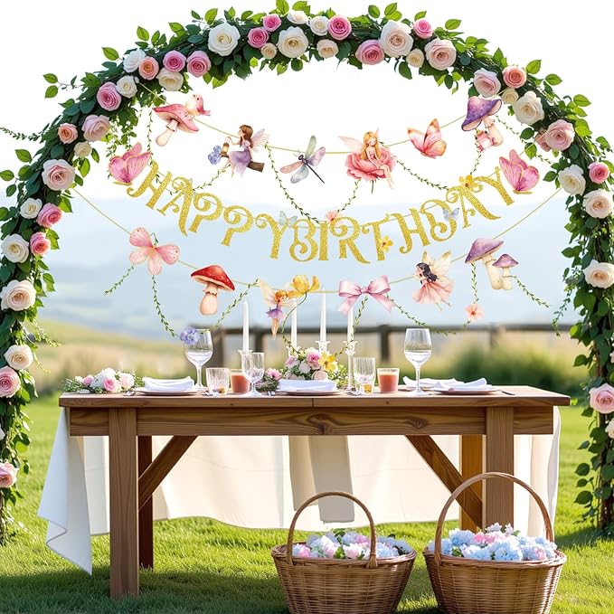 SUNBEAUTY Fairy Birthday Party Banner Fairy Party Decorations Fairy First - Image 7