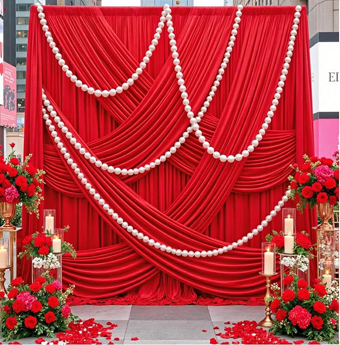 50ft×12ft Red Backdrop Curtain for Wedding Parties, 10 Panels Wrinkle Free - Image 2