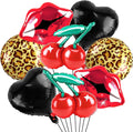Cheetah Cherry Balloons 8pcs Red Lips Cherry and Black Heart Balloons Leopard by Lukinuo