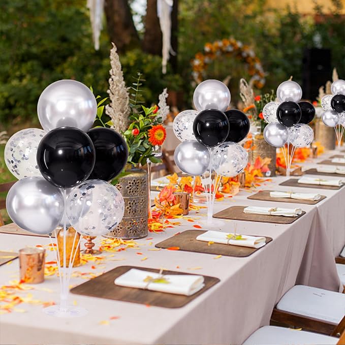 Black and Silver Balloons Table Centerpieces Stand Kit - Image 2