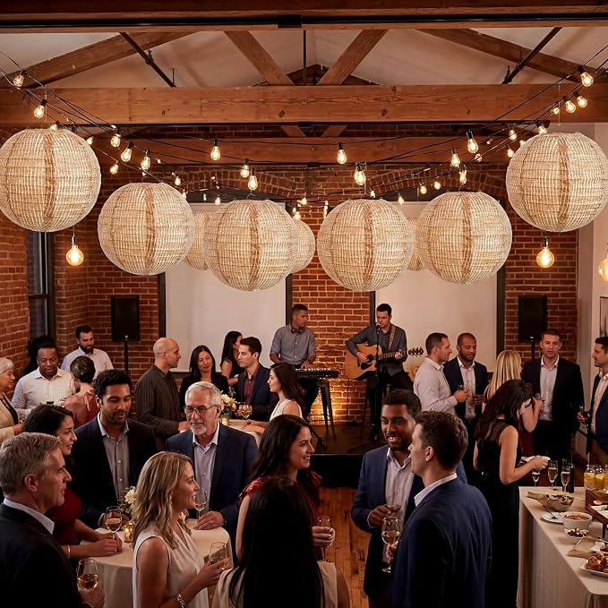 12 Pcs Print Burlap Paper Lanterns Round Chinese Paper Lanterns Farmhouse Boho - Image 6